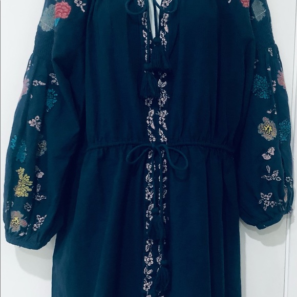 ZARA BLUE COTTON FLORAL EMBROIDERED BOHO DRESS.SIZE SMALL - Picture 4 of 12